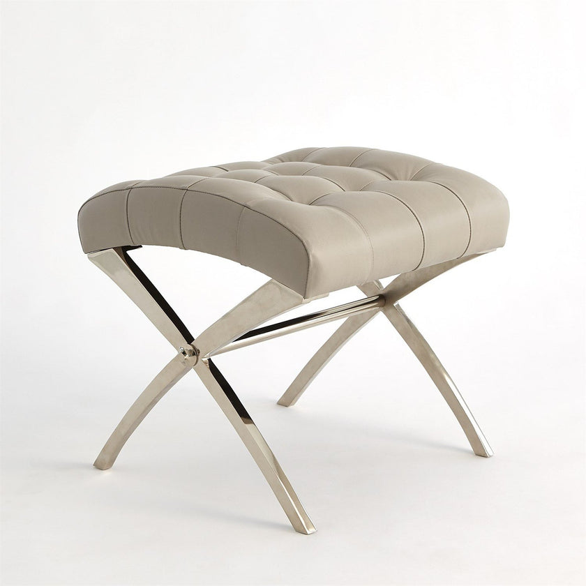 Global Views Nickle Grey Leather Scarlet Stool