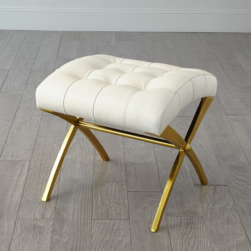Global Views Nickle Grey Leather Scarlet Stool