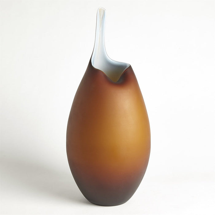 Global Views Frosted Amber Vase W/Blue Casing