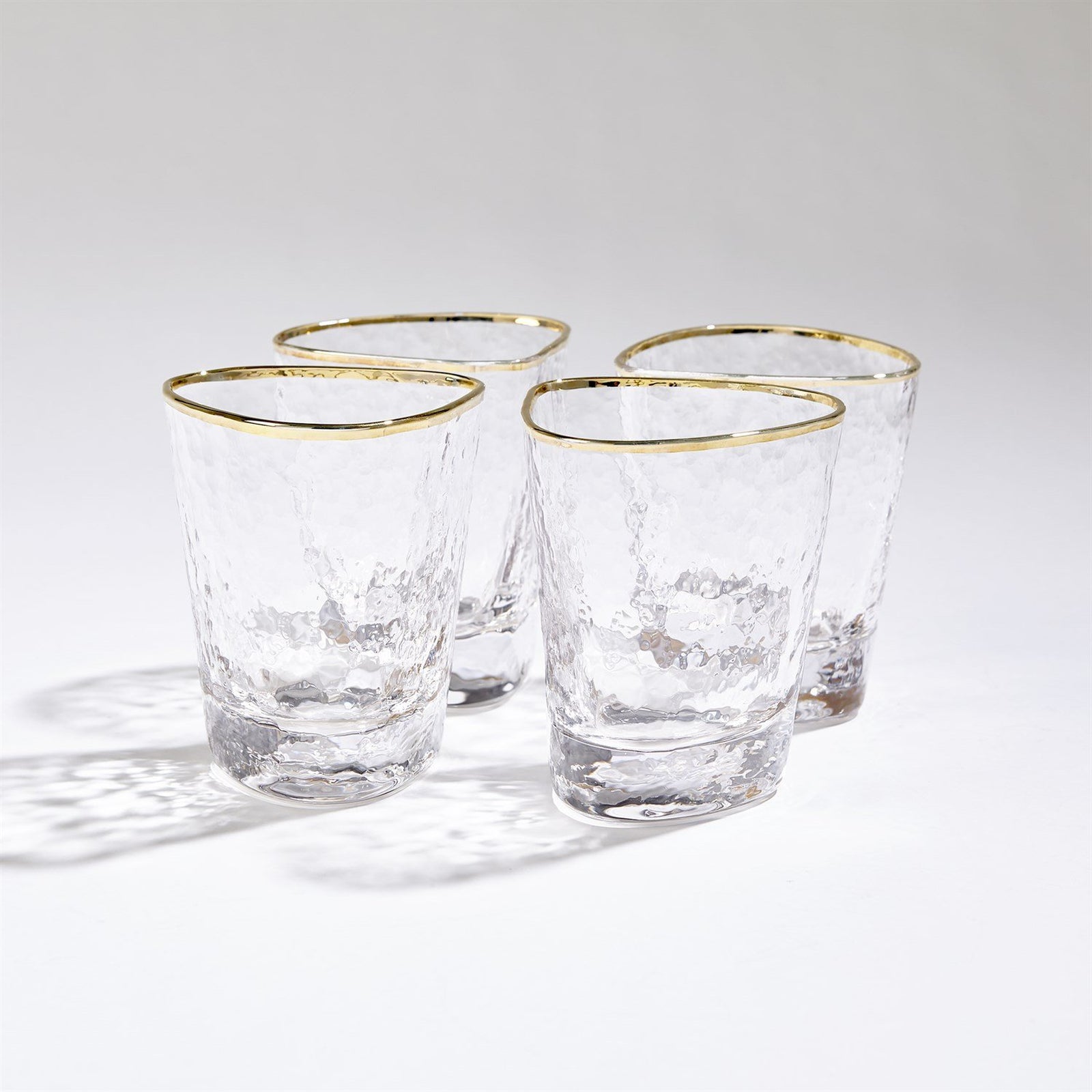 Global Views Hammered Clear Glasses with Gold Rim - Set of 4