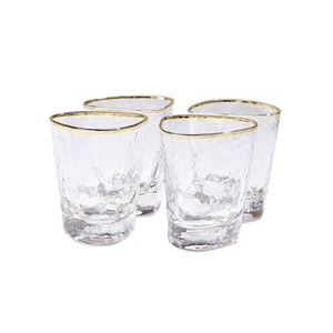 Global Views Hammered Clear Glasses with Gold Rim Set of 4