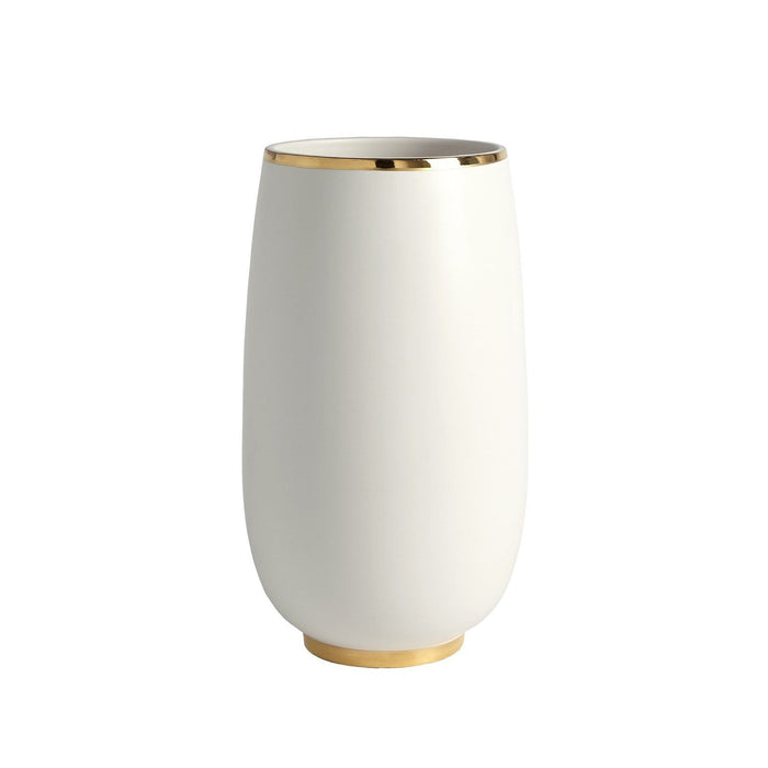 Global Views Gold Rim Bulb Vase-White