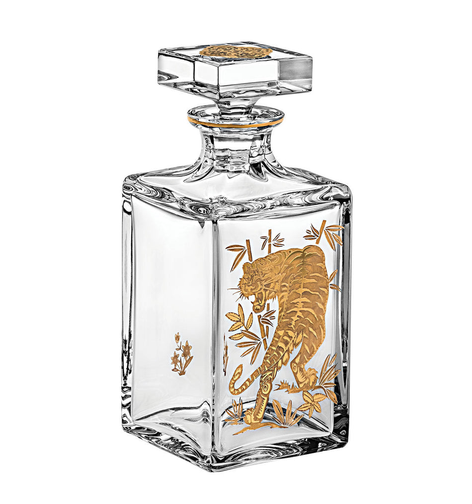 Vista Alegre Golden Whisky Decanter with Gold Tiger