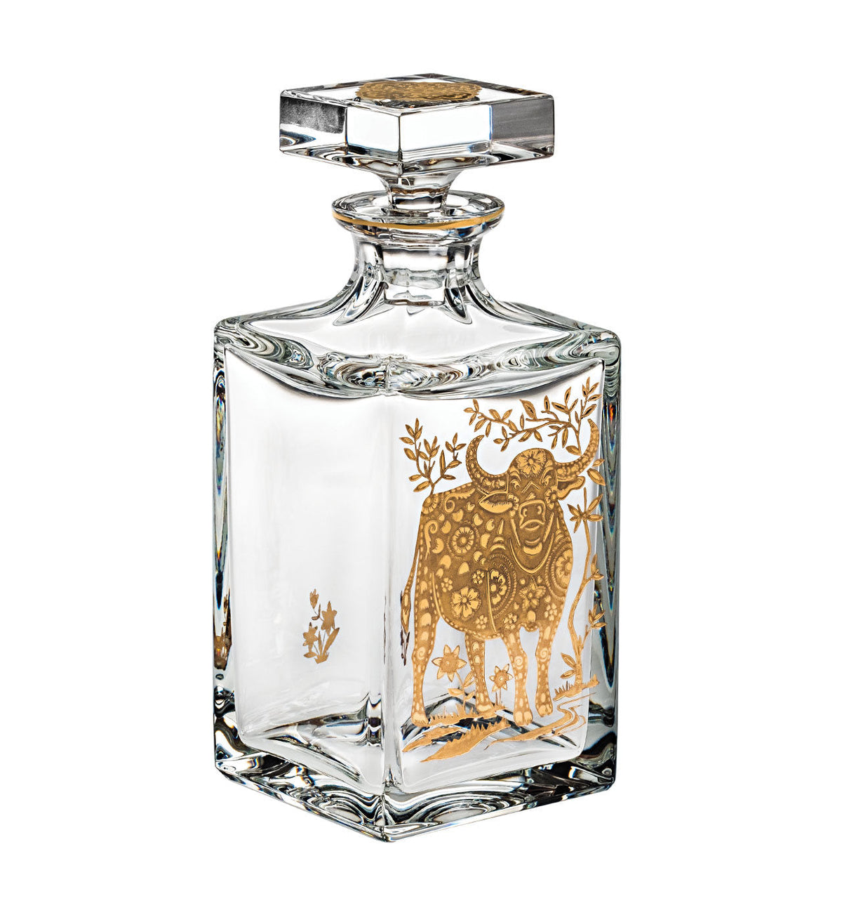 Vista Alegre Golden Whisky Decanter with Gold Ox
