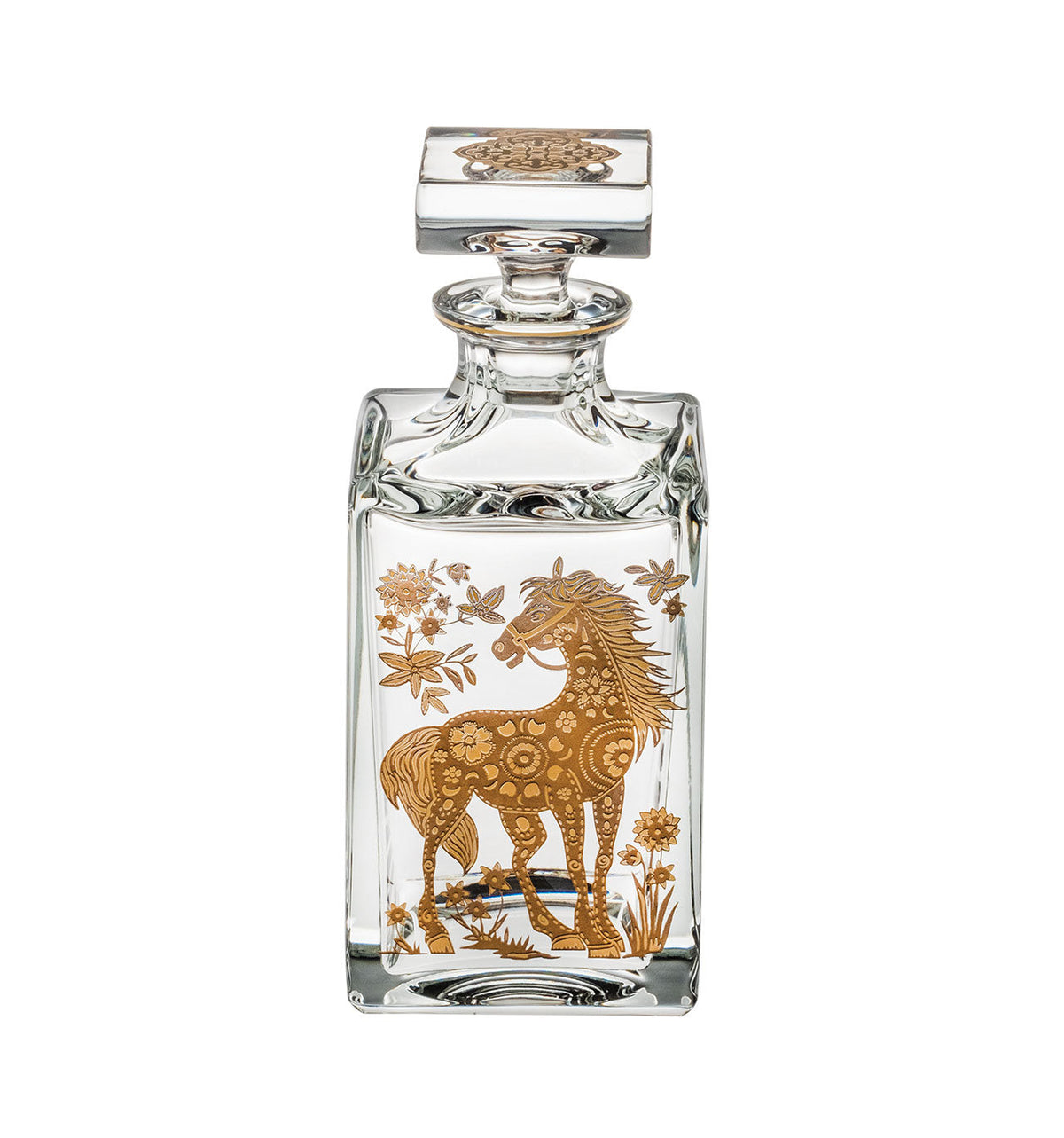 Vista Alegre Golden Whisky Decanter with Gold Horse