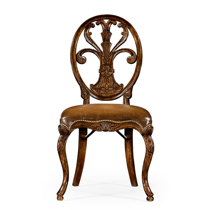 Jonathan Charles Windsor Buckingham Oval Back Side Chair with Leather Seat