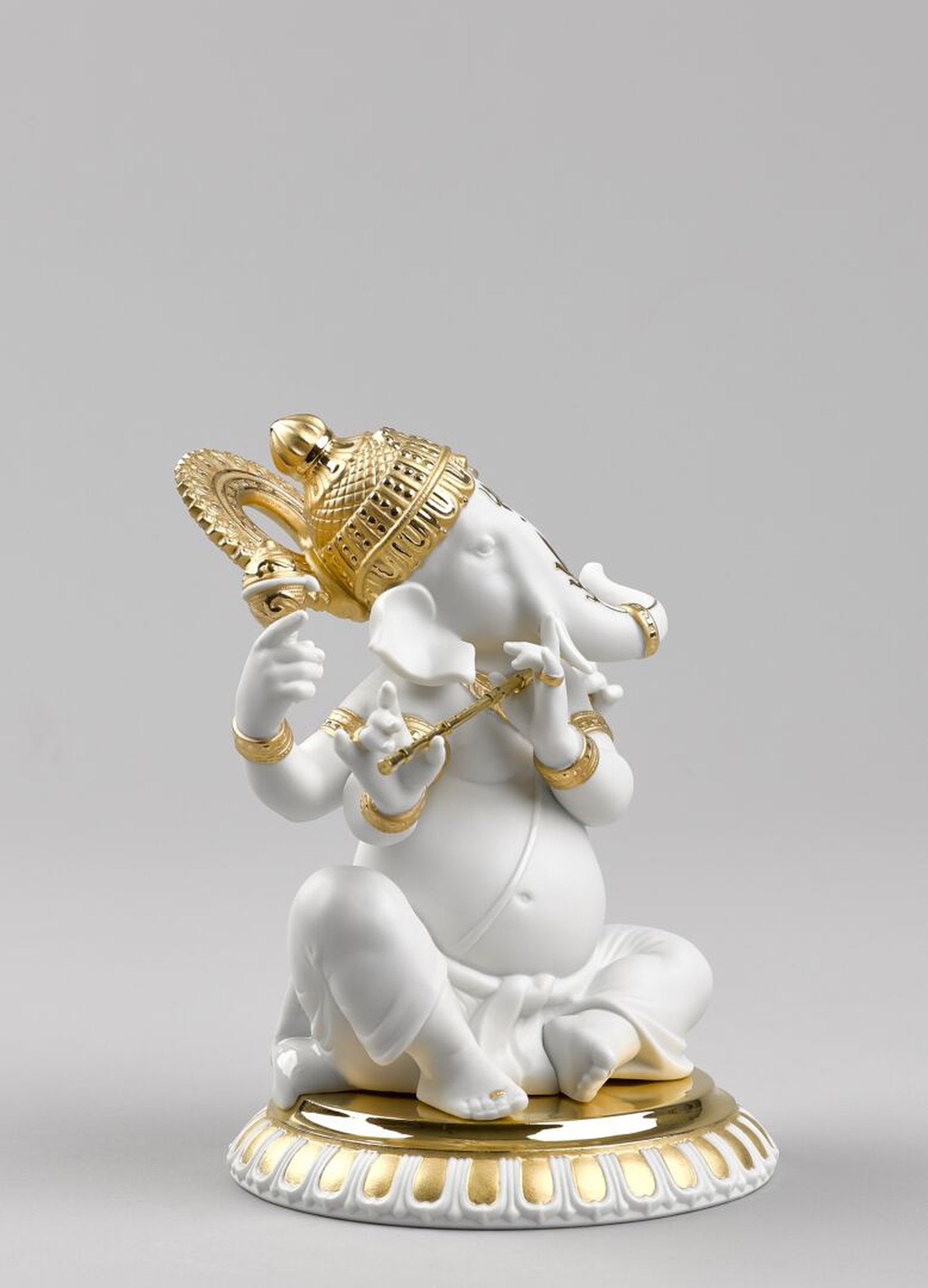 Lladro Bansuri Ganesha Figurine Golden Lustre