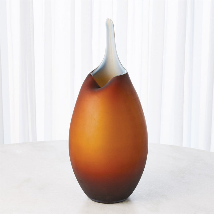 Global Views Frosted Amber Vase W/Blue Casing