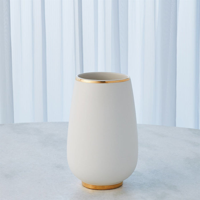 Global Views Gold Rim Bulb Vase-White