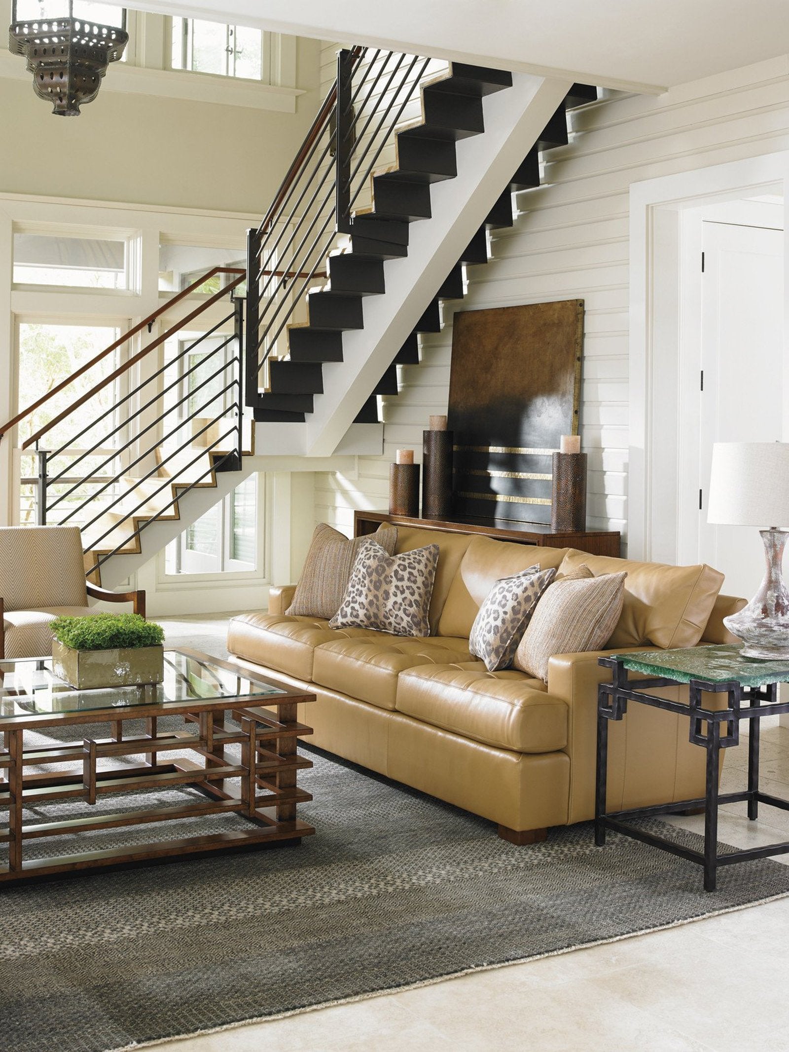 Tommy Bahama Home Island Fusion Hermes Reef Glass Top End Table