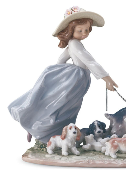 Lladro Puppy Parade Girl with Dogs Figurine