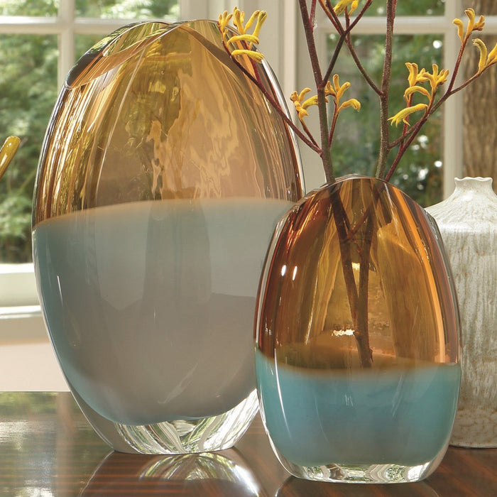 Global Views Oval Vase-Pistachio Amber