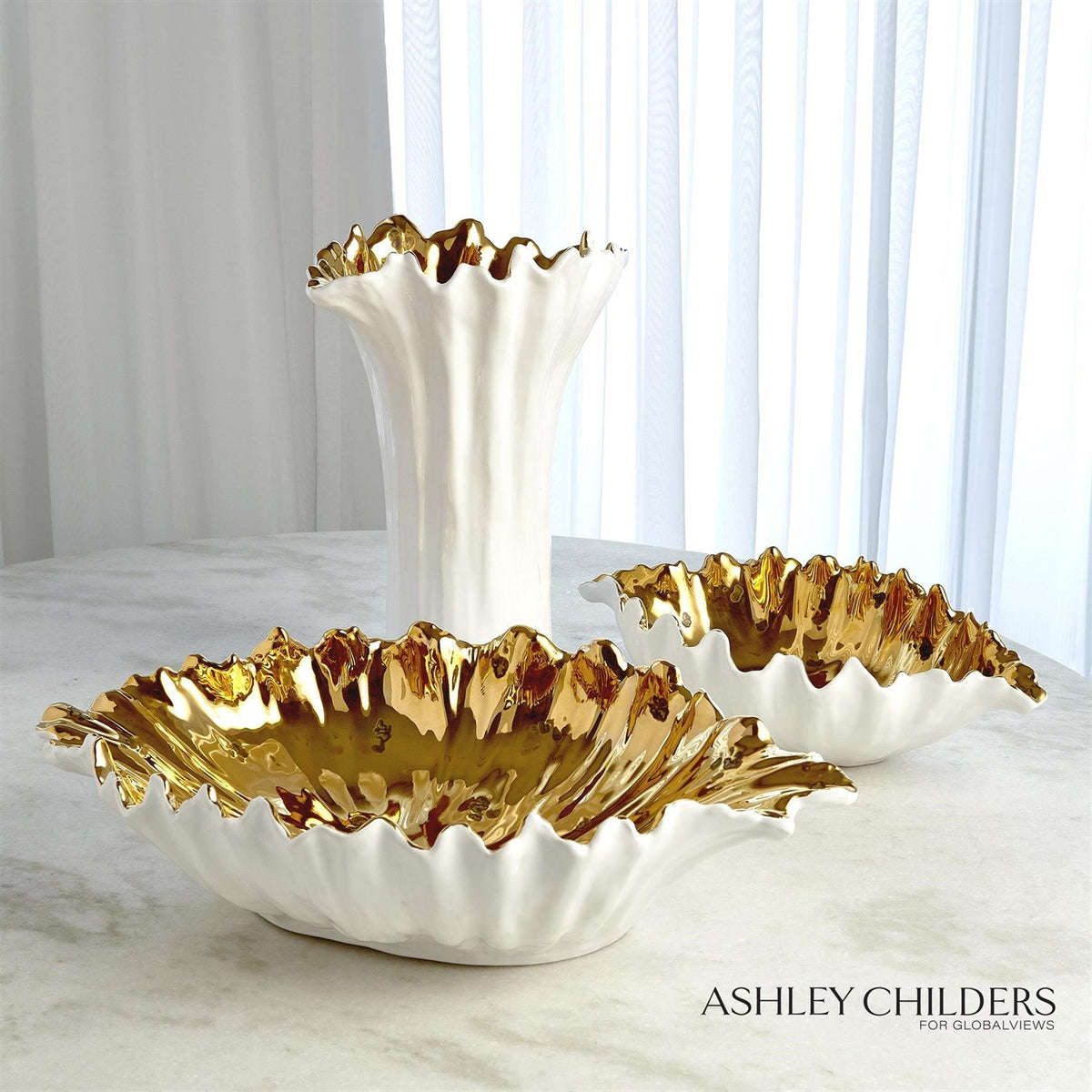 Global Views White Organic Wave Oval Bowl