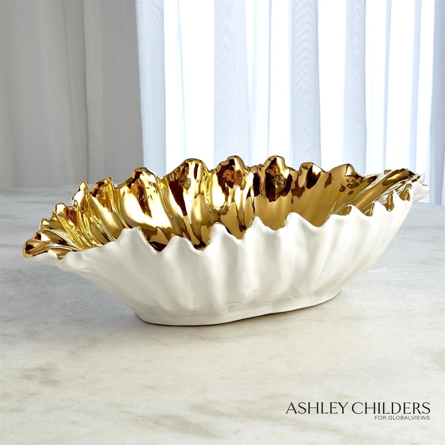 Global Views White Organic Wave Oval Bowl