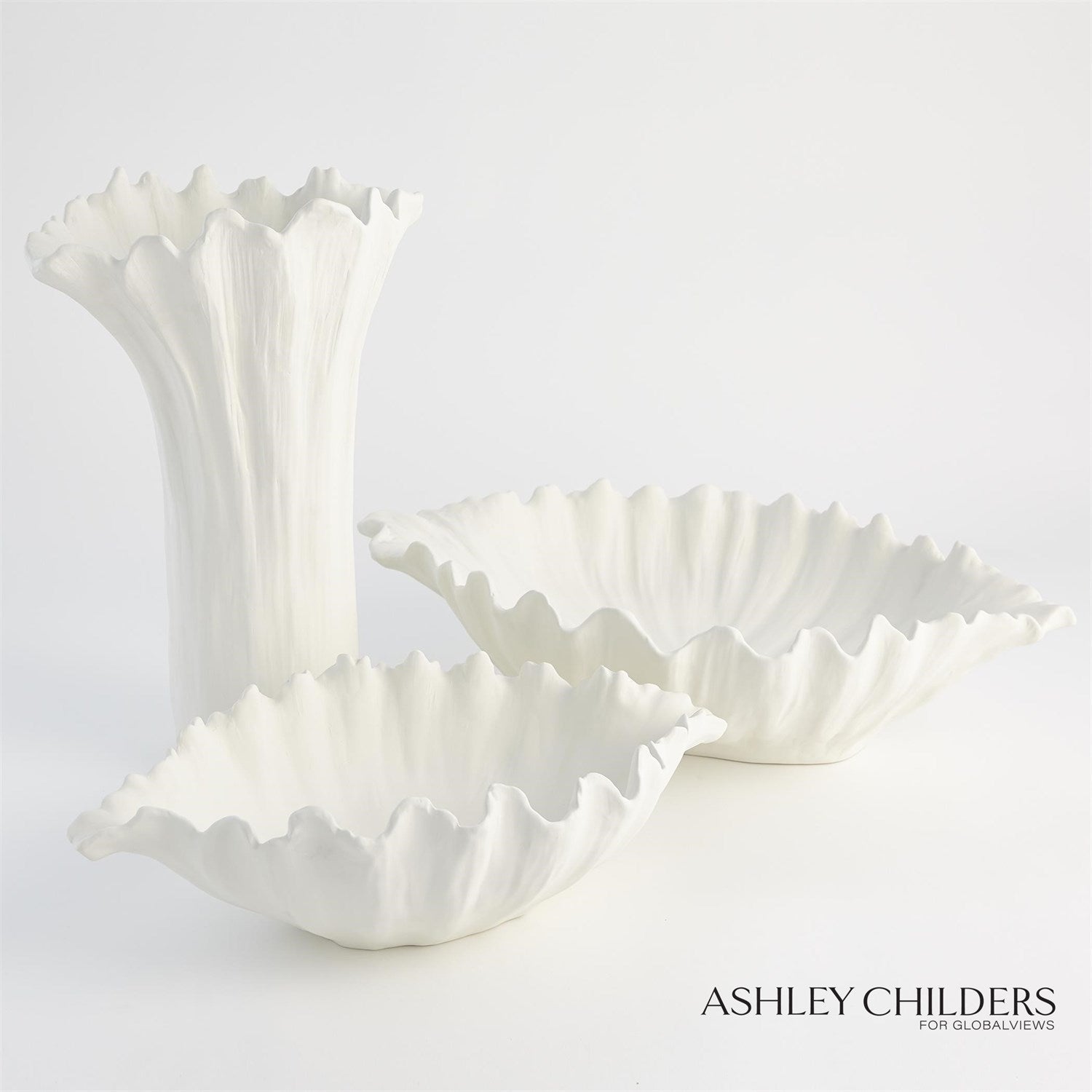 Global Views White Organic Wave Oval Bowl