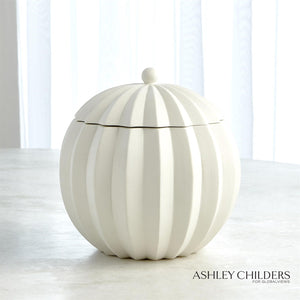 Global Views Matte White Spicchi Line Bowl with Lid