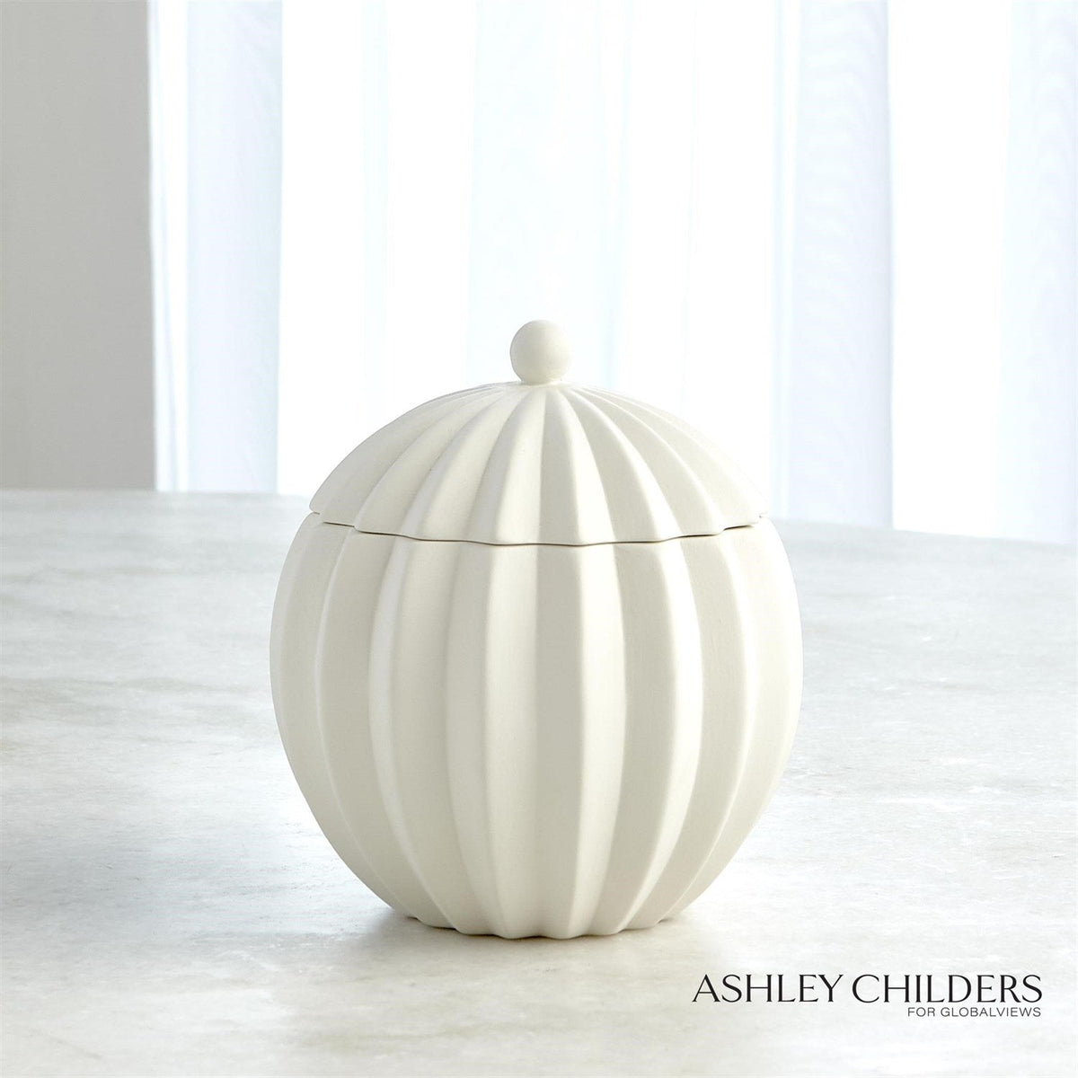 Global Views Matte White Spicchi Line Bowl with Lid