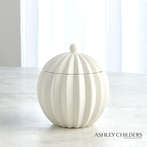 Global Views Matte White Spicchi Line Bowl with Lid