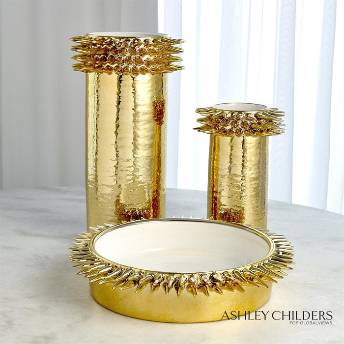 Global Views Spike Cylinder Gold Vase by Ashley Childers
