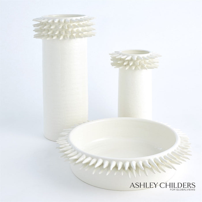 Global Views Spike Cylinder White Vase by Ashley Childers