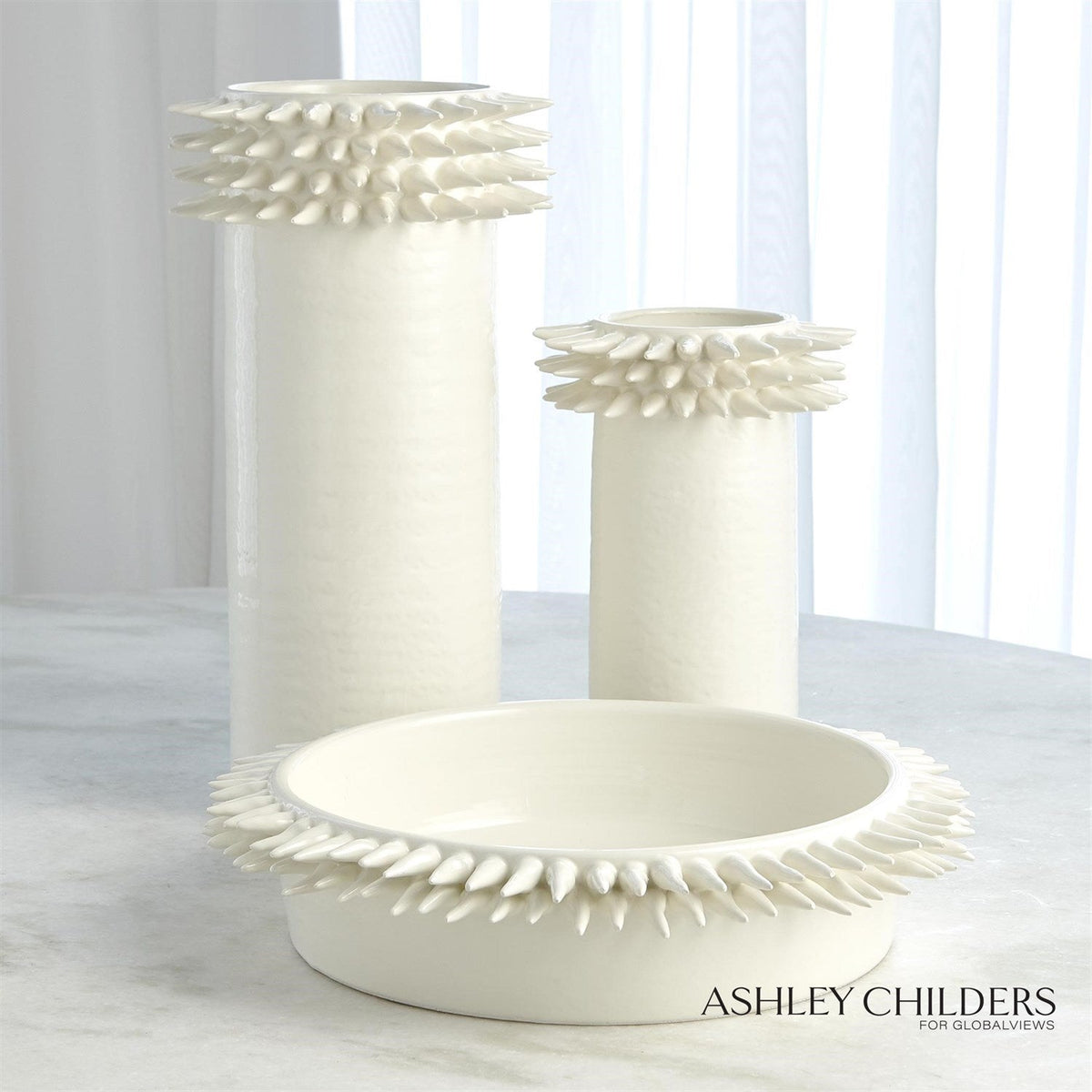 Global Views White Spike Cylinder Vase