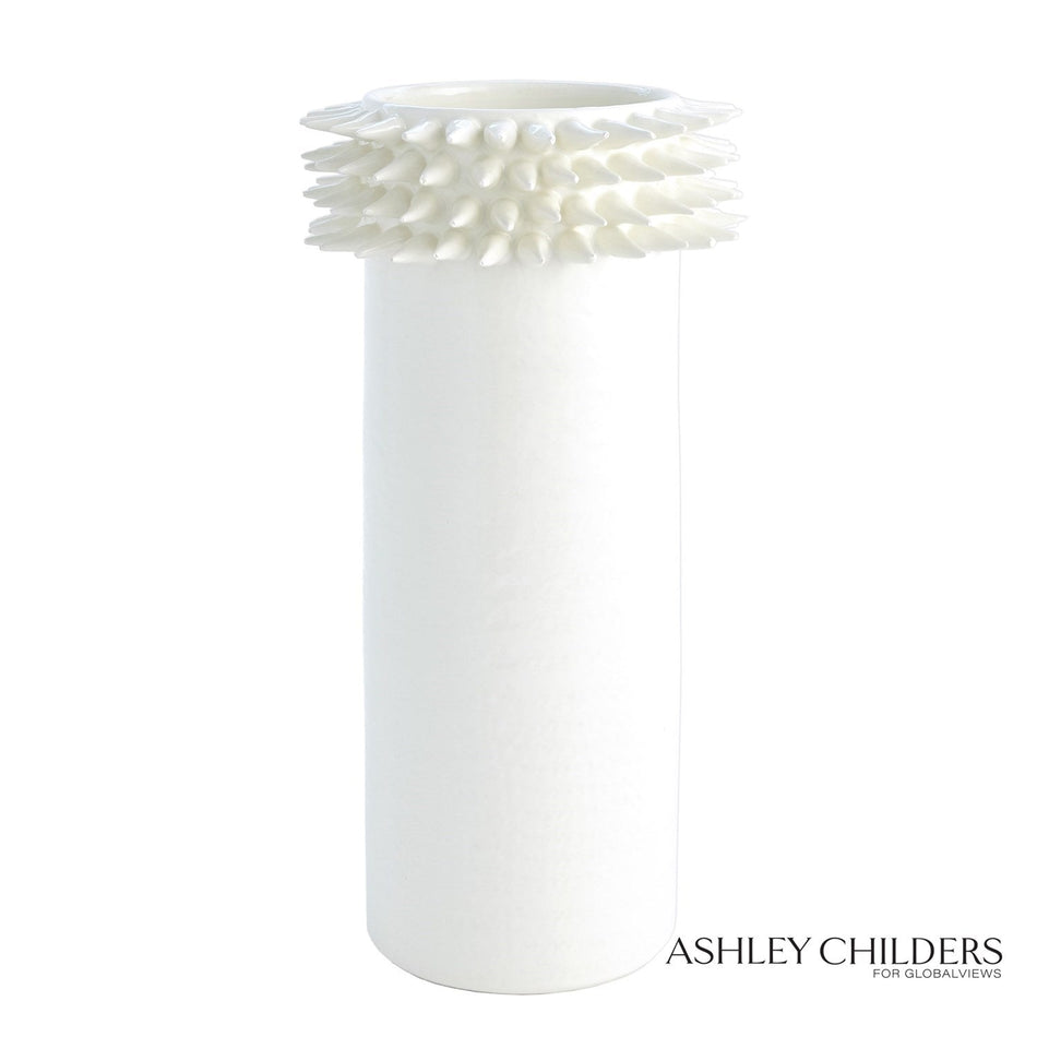 Global Views Spike Cylinder White Vase by Ashley Childers