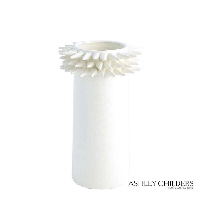 Global Views Spike Cylinder White Vase by Ashley Childers