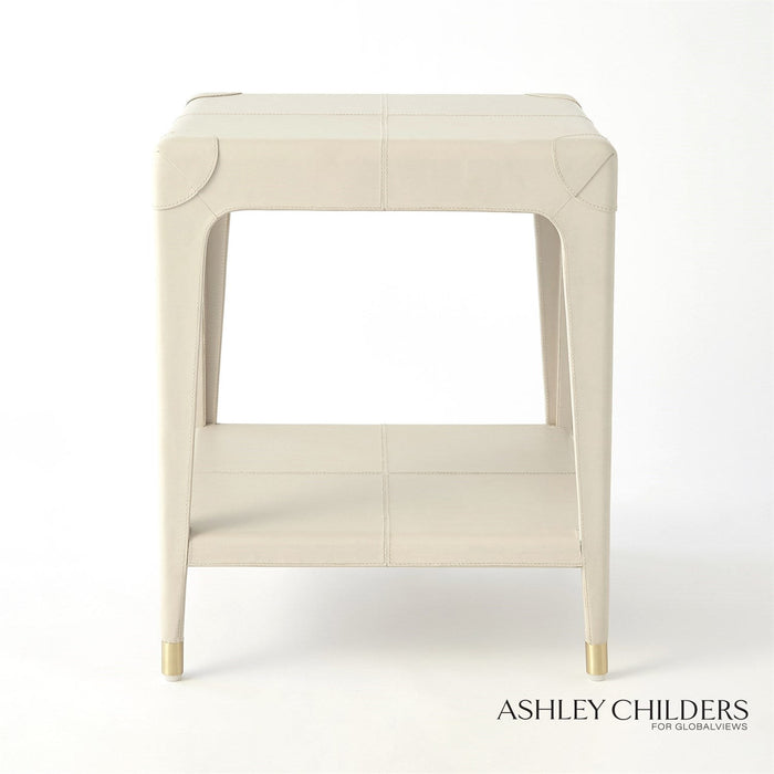 Global Views Tiburtina End Table in Mist Leather by Ashley Childers