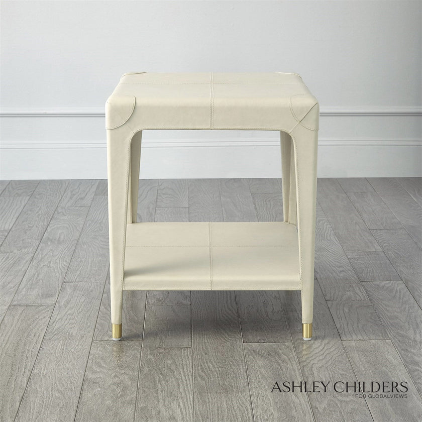 Global Views Mist Leather Tiburtina End Table