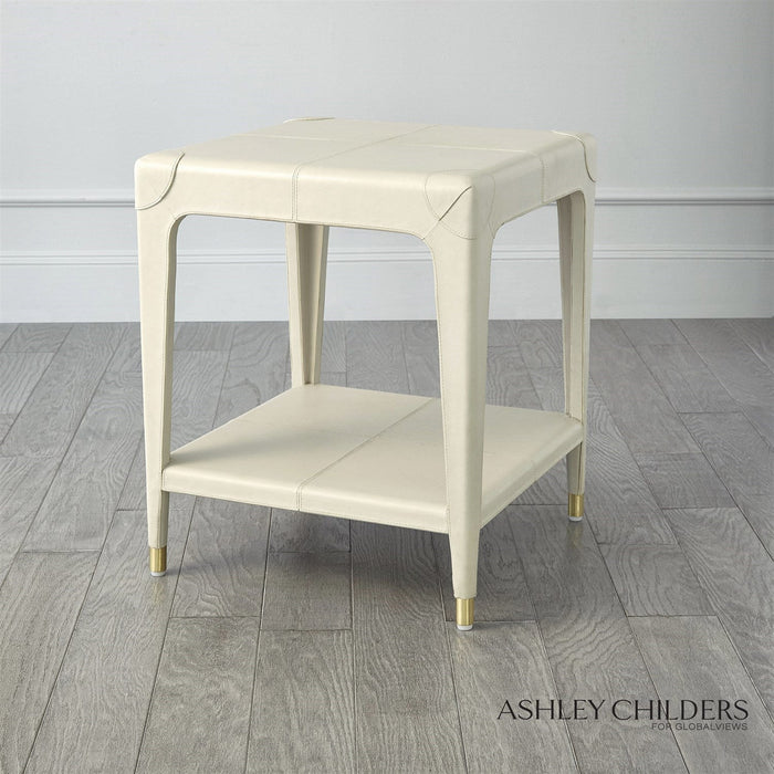 Global Views Tiburtina End Table in Mist Leather by Ashley Childers