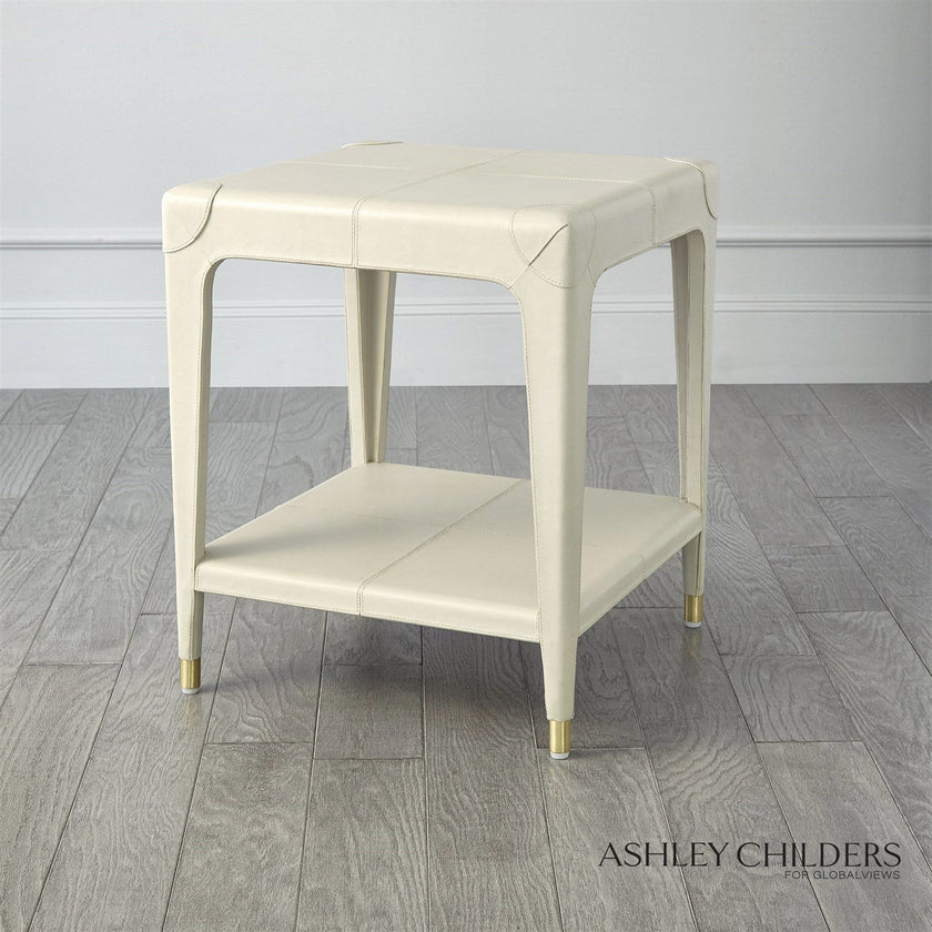 Global Views Mist Leather Tiburtina End Table