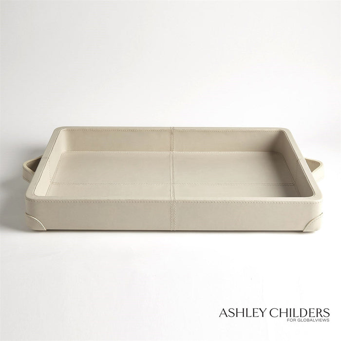 Global Views Tiburtina Tray in Mist Leather by Ashley Childers