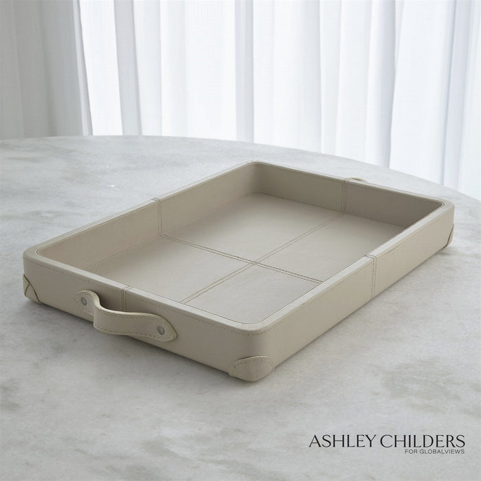 Global Views Tiburtina Tray in Mist Leather by Ashley Childers