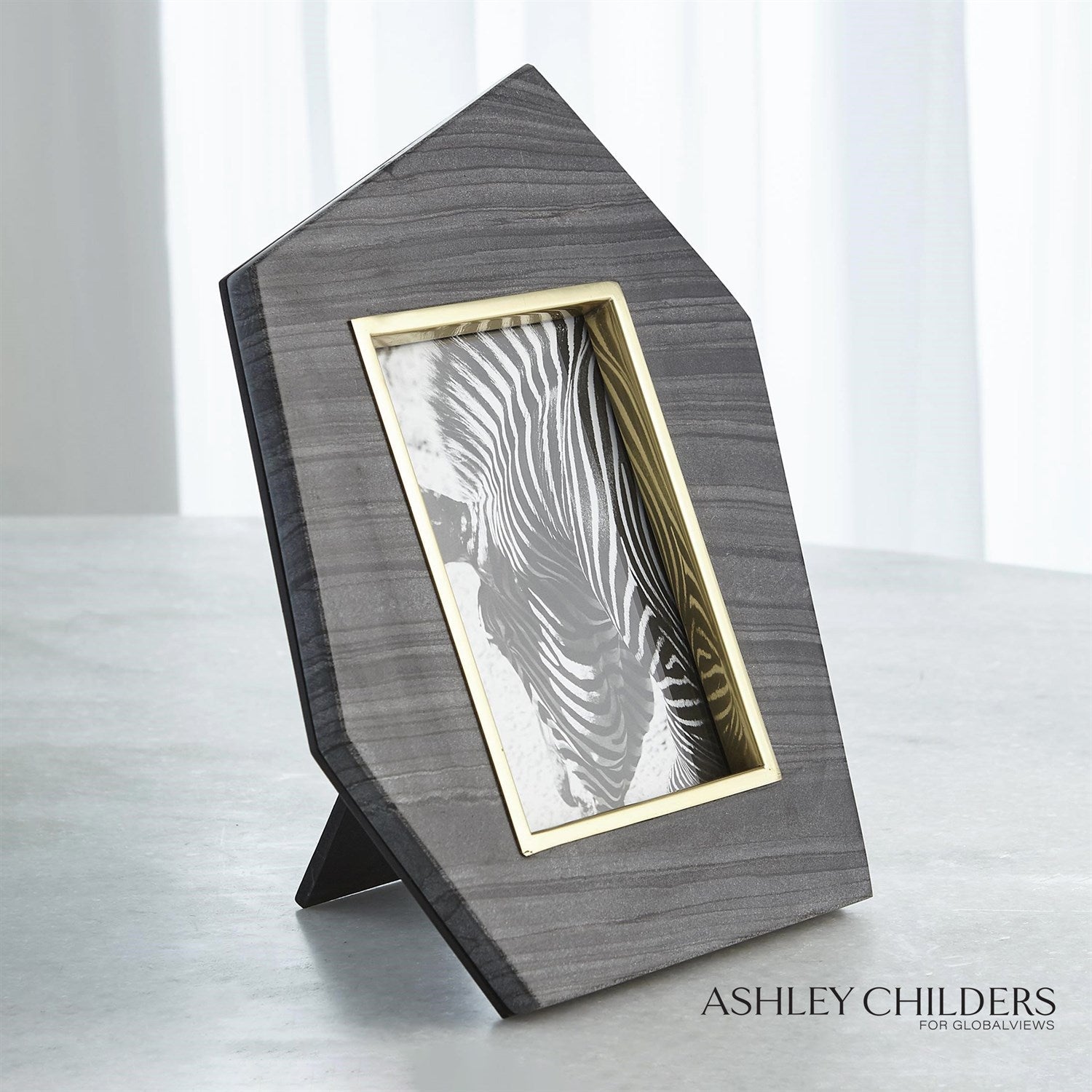 Global Views Brass Frame Grey Stone Photo Frame by Ashley Childers