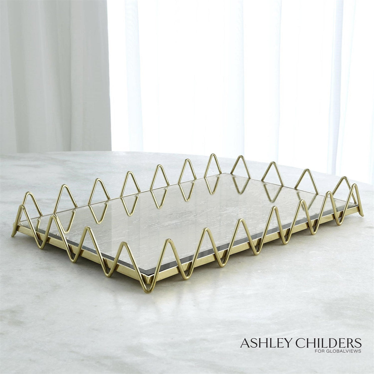 Global Views Gold Antique Mirror Ric Rac Tray