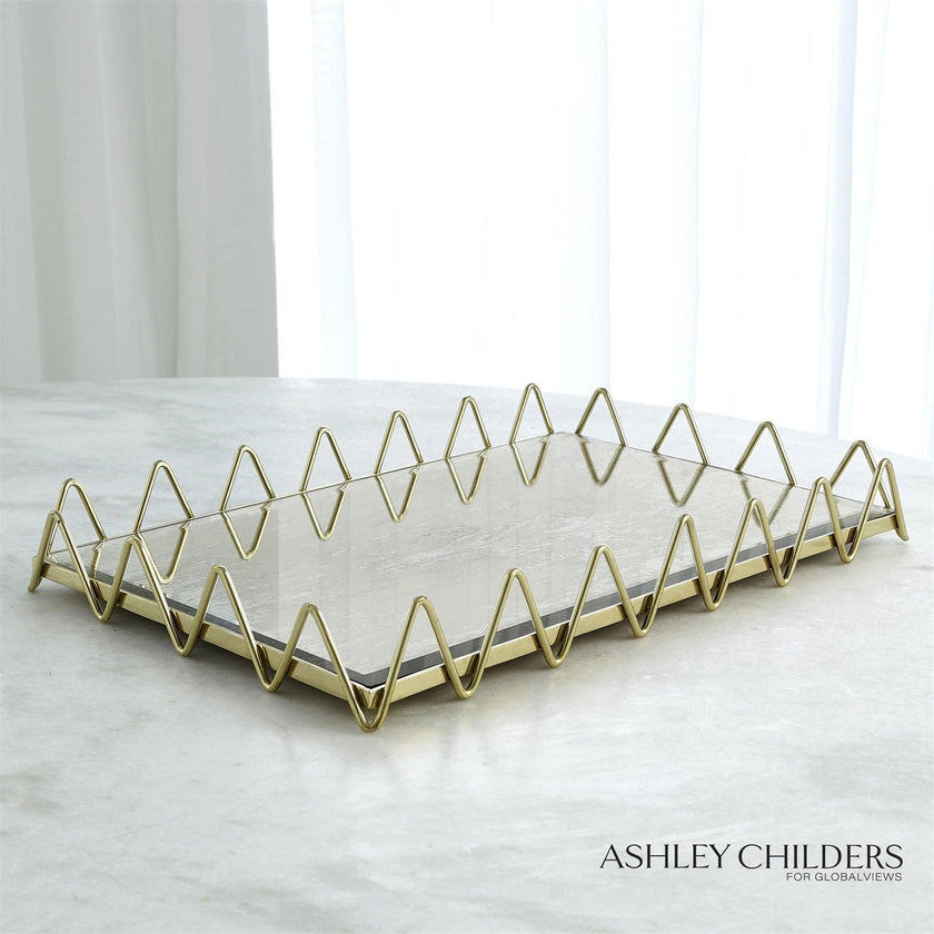 Global Views Gold Antique Mirror Ric Rac Tray