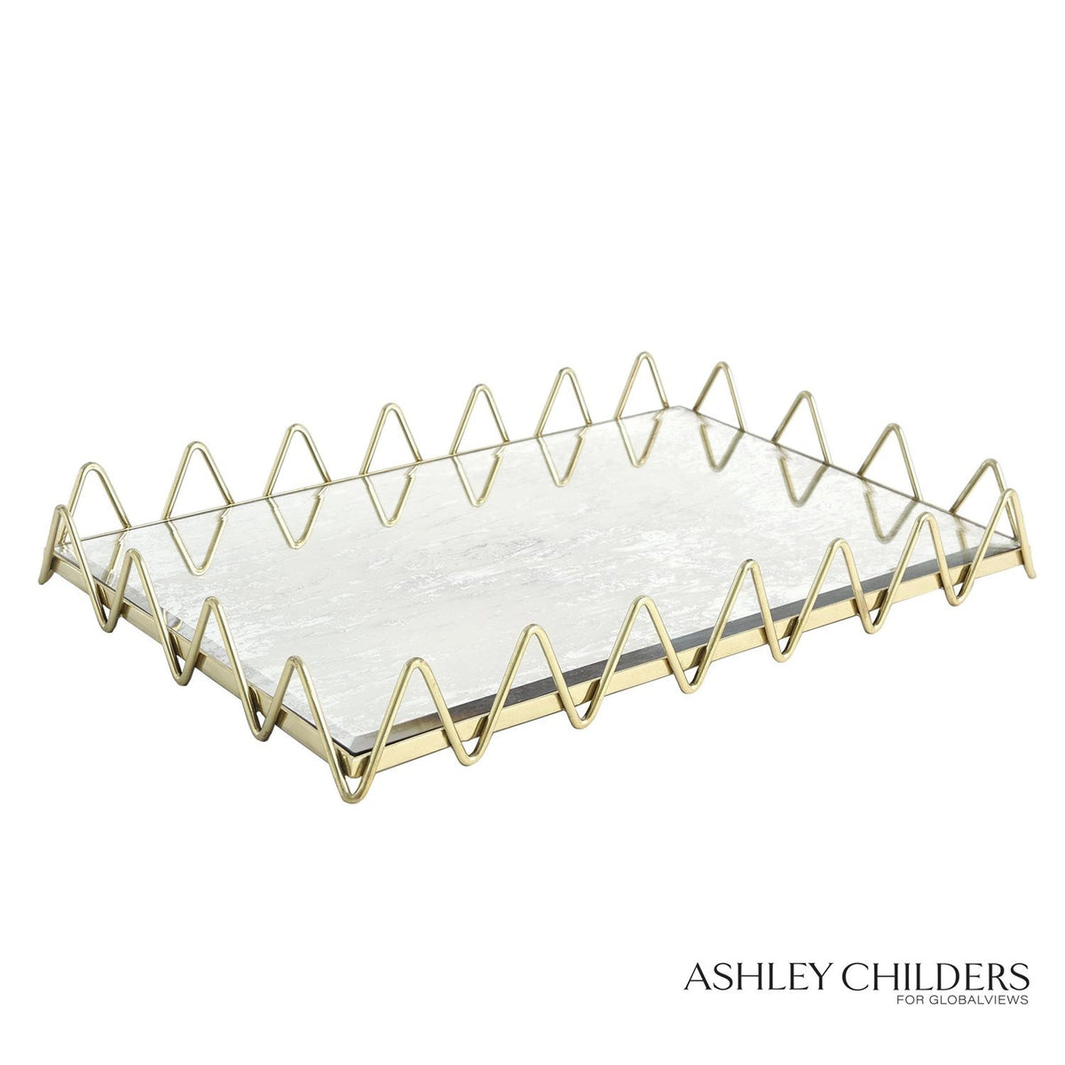 Global Views Gold Antique Mirror Ric Rac Tray