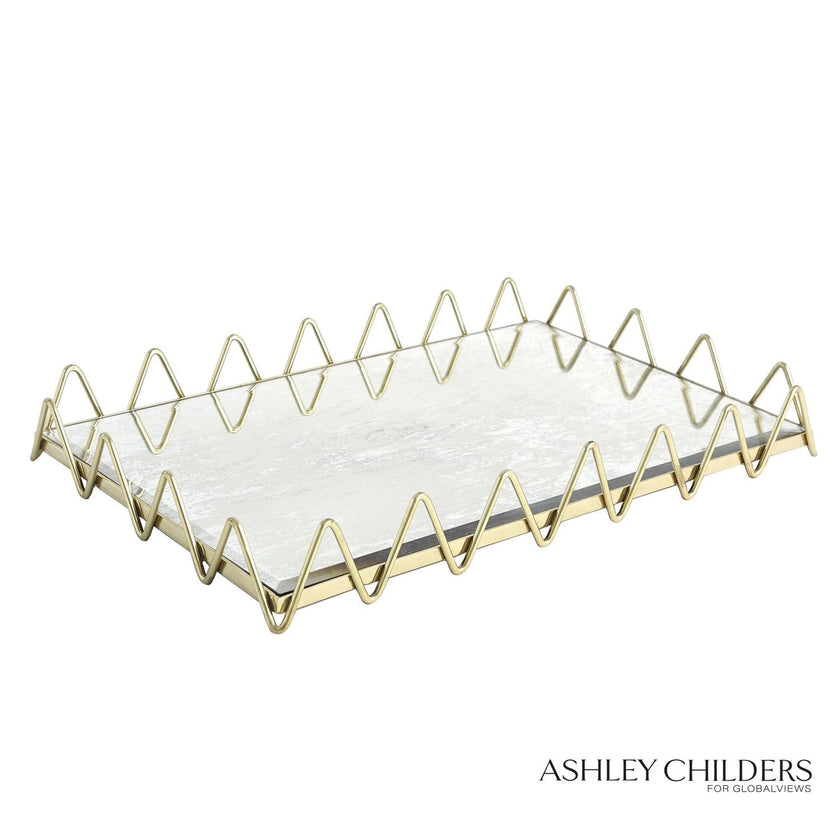 Global Views Gold Antique Mirror Ric Rac Tray