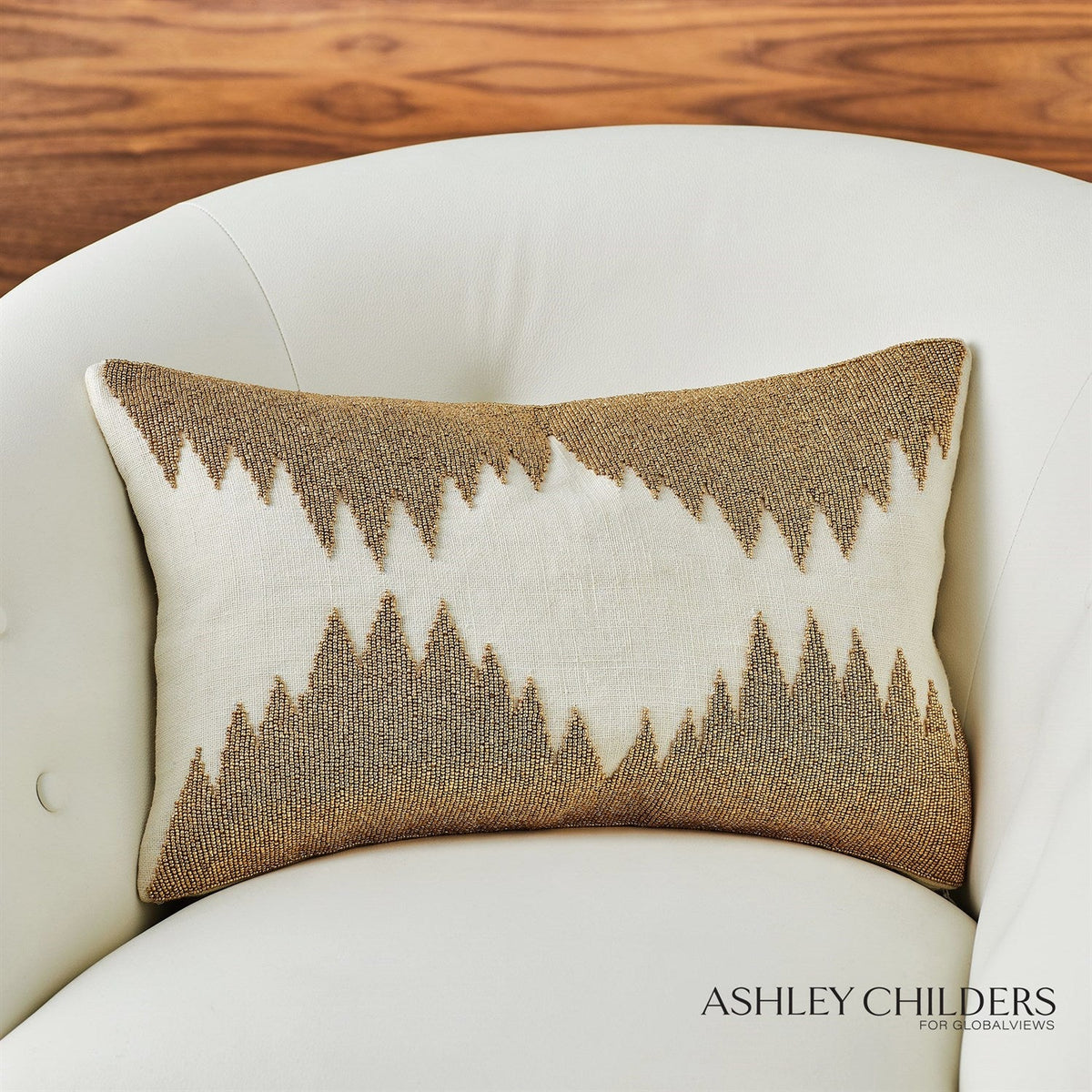 Global Views Gold Seed Beads Bone Tristan Pillow