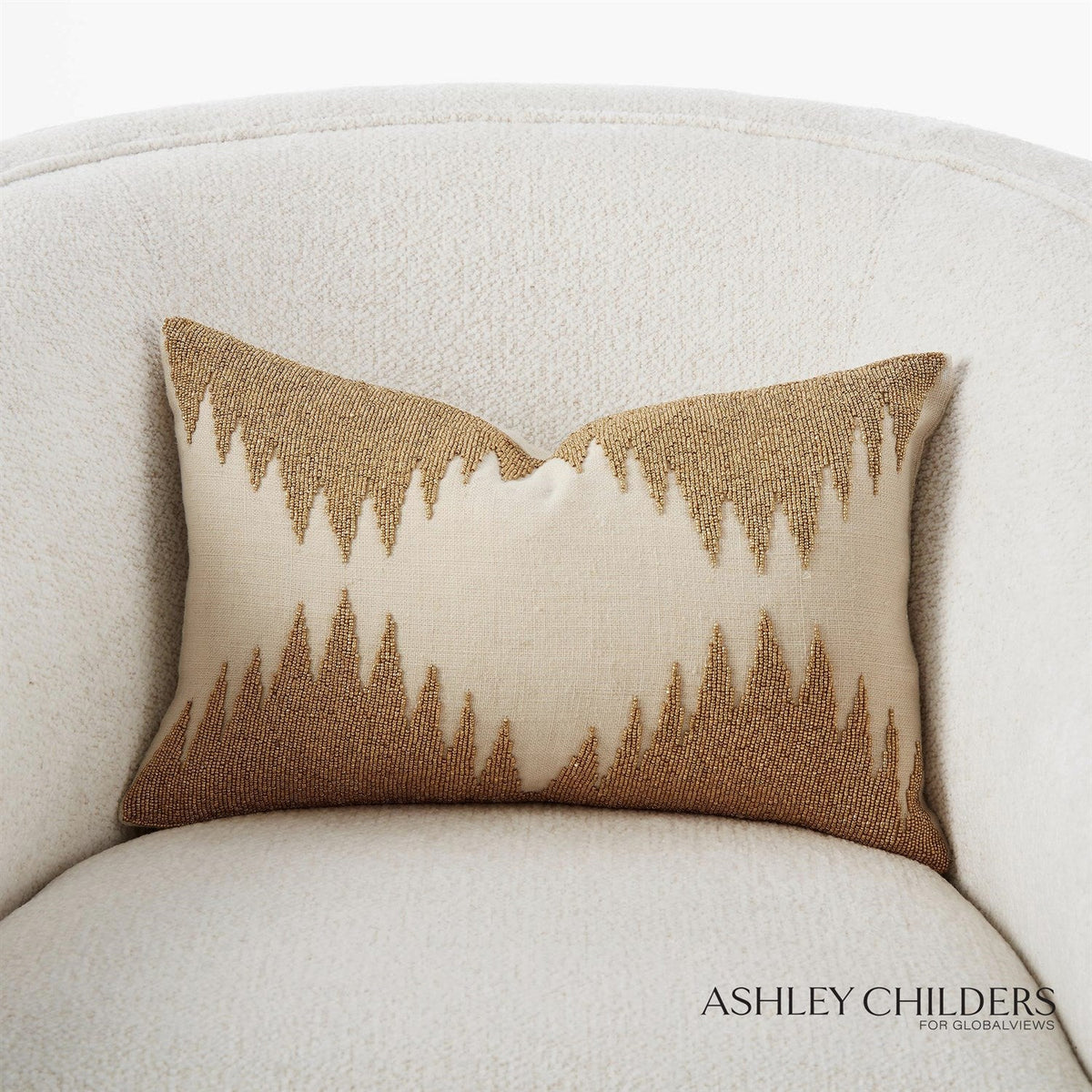 Global Views Gold Seed Beads Bone Tristan Pillow