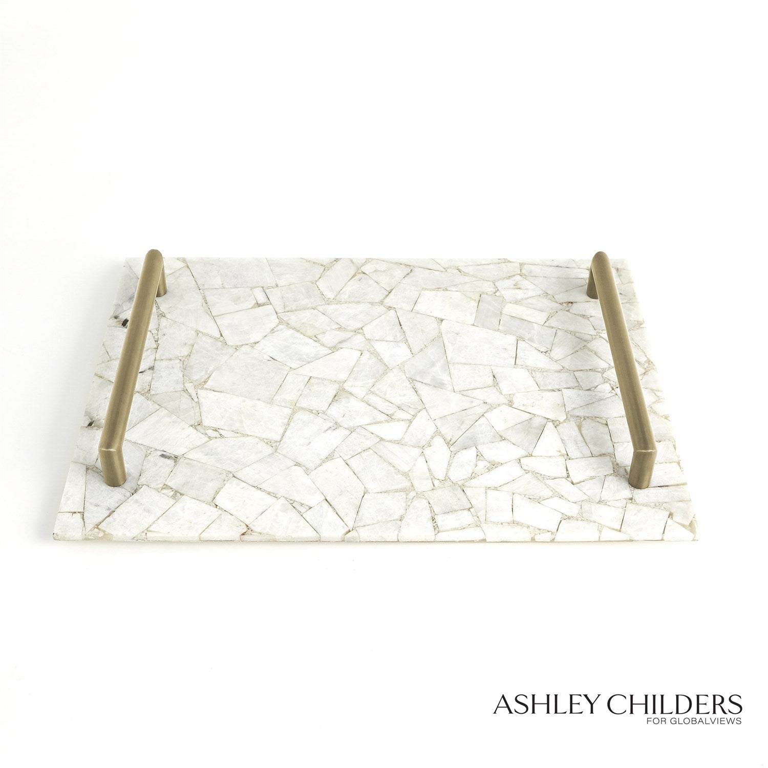 Global Views Gypsum Tray with Brass Handles by Ashley Childers
