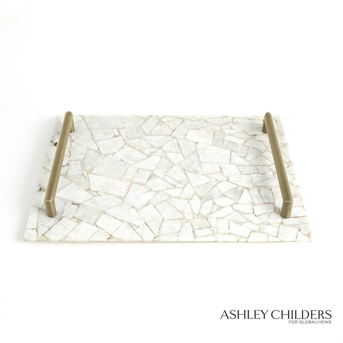 Global Views Gypsum Tray with Brass Handles by Ashley Childers