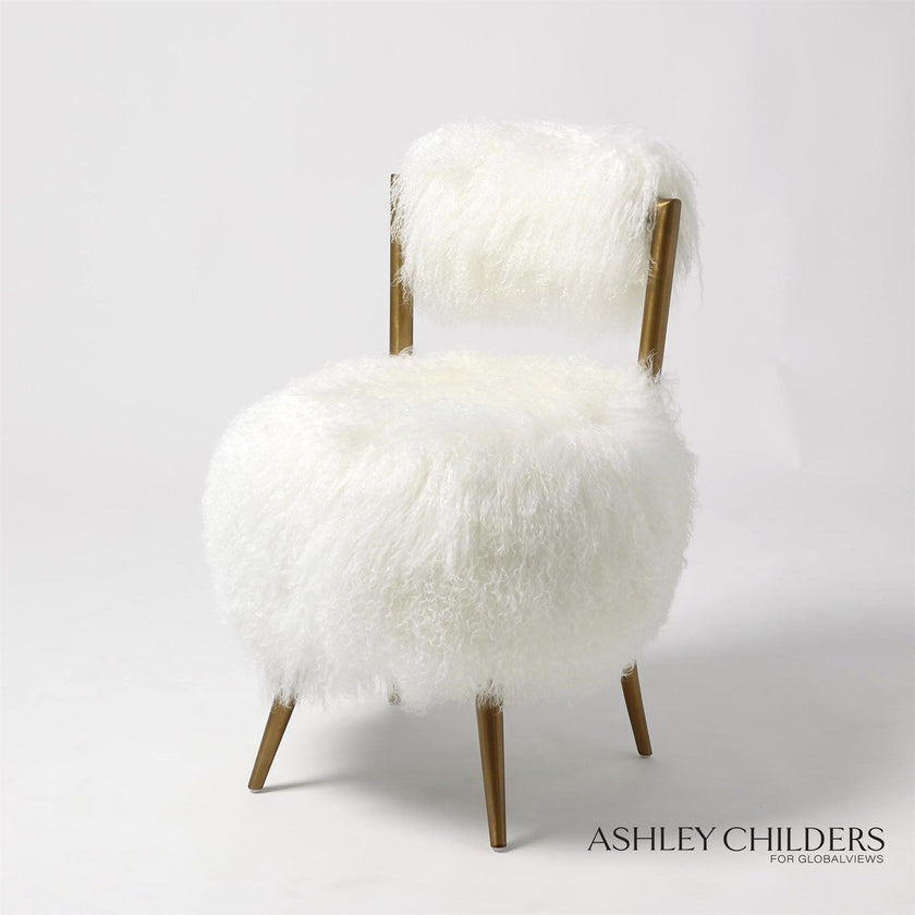 Global Views White Hailey Chair Mongolian Lamb