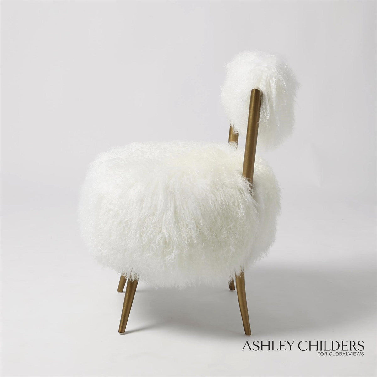 Global Views White Hailey Chair Mongolian Lamb