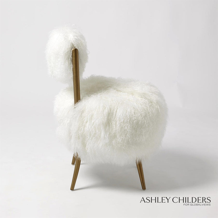 Global Views White Hailey Chair Mongolian Lamb