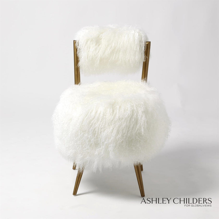 Global Views White Hailey Chair Mongolian Lamb