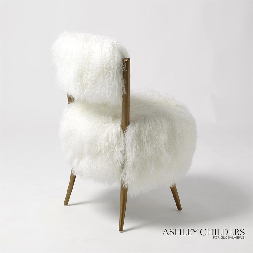 Global Views White Hailey Chair Mongolian Lamb