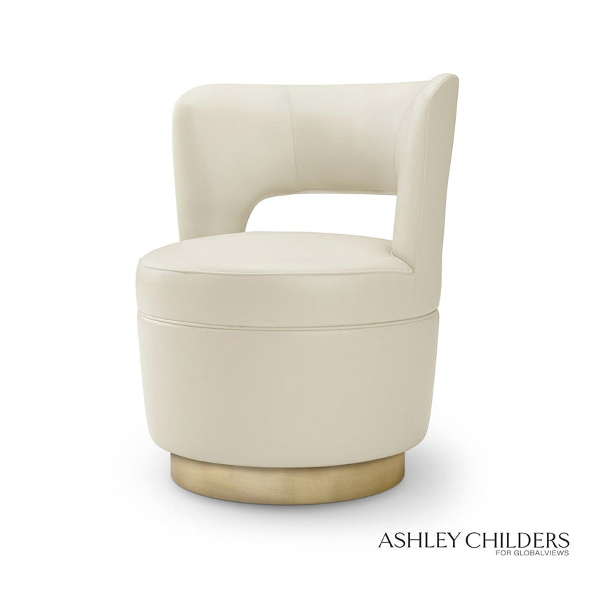 Global Views Milk Leather Stella Swivel Chair by Ashley Childers