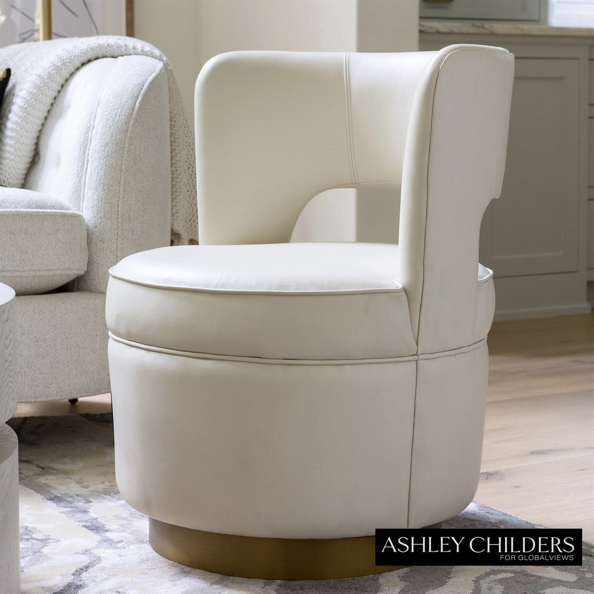 Global Views Milk Leather Stella Swivel Chair by Ashley Childers