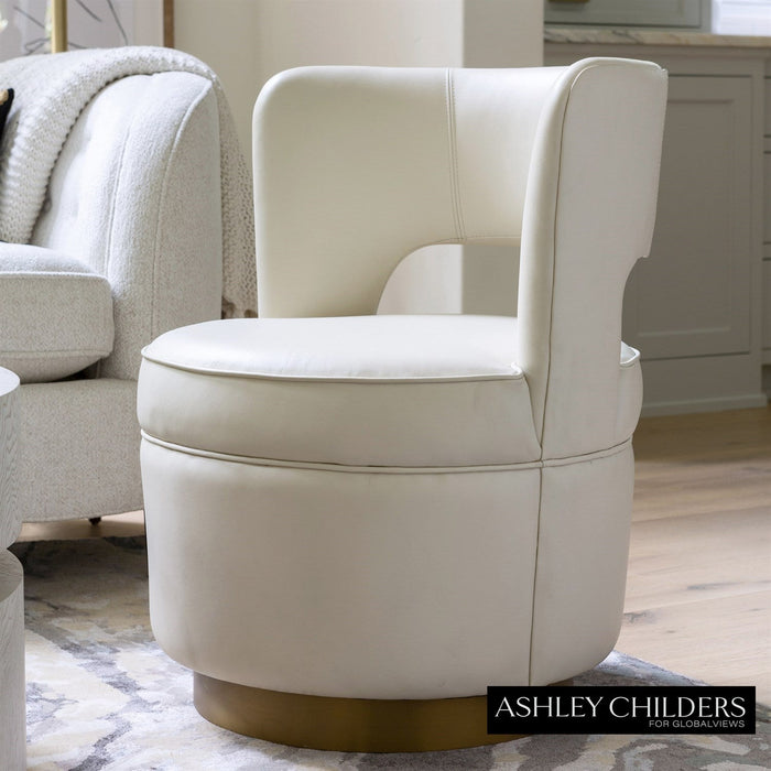 Global Views Stella Swivel Chair in Milk Leather by Ashley Childers